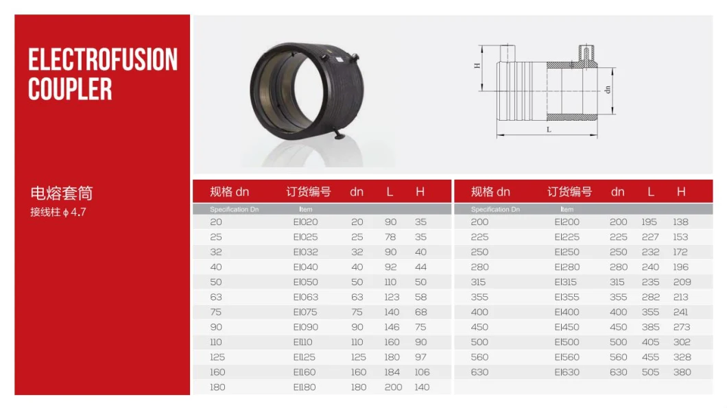 Electrofusion PE Fitting Electrofusion Coupling for PE100 Pn16 Pn10